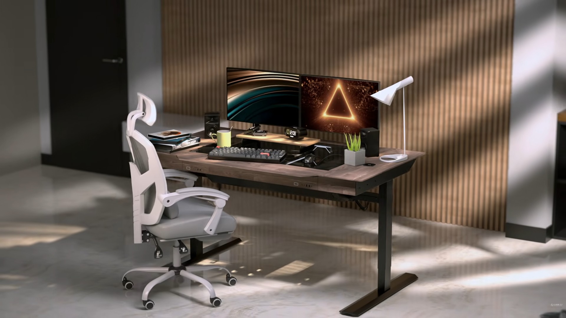 The Lian Li DK07 Wood motorized standing desk