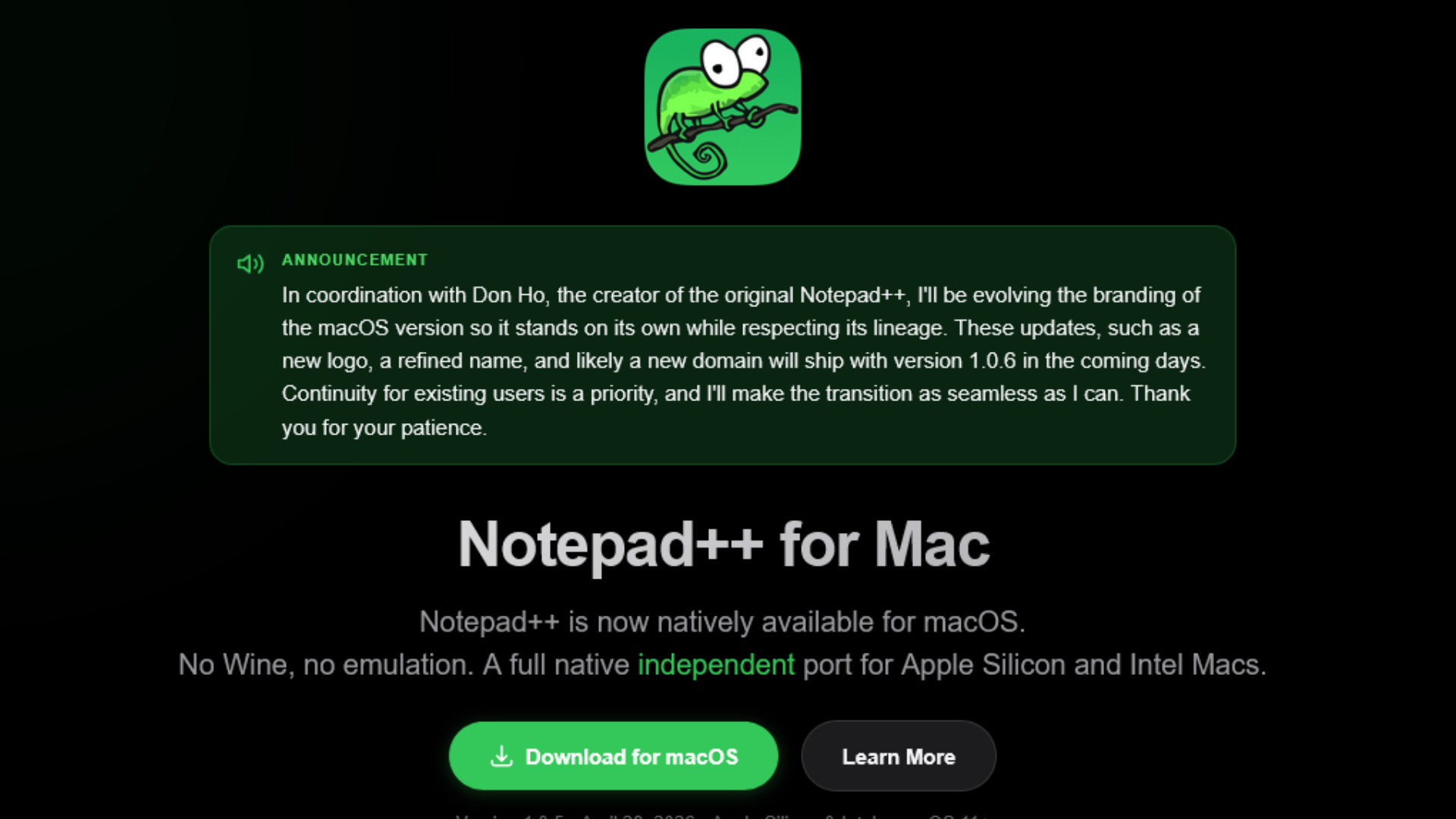 A screenshot of the archived version of the notepad-plus-plus-mac.org website. 