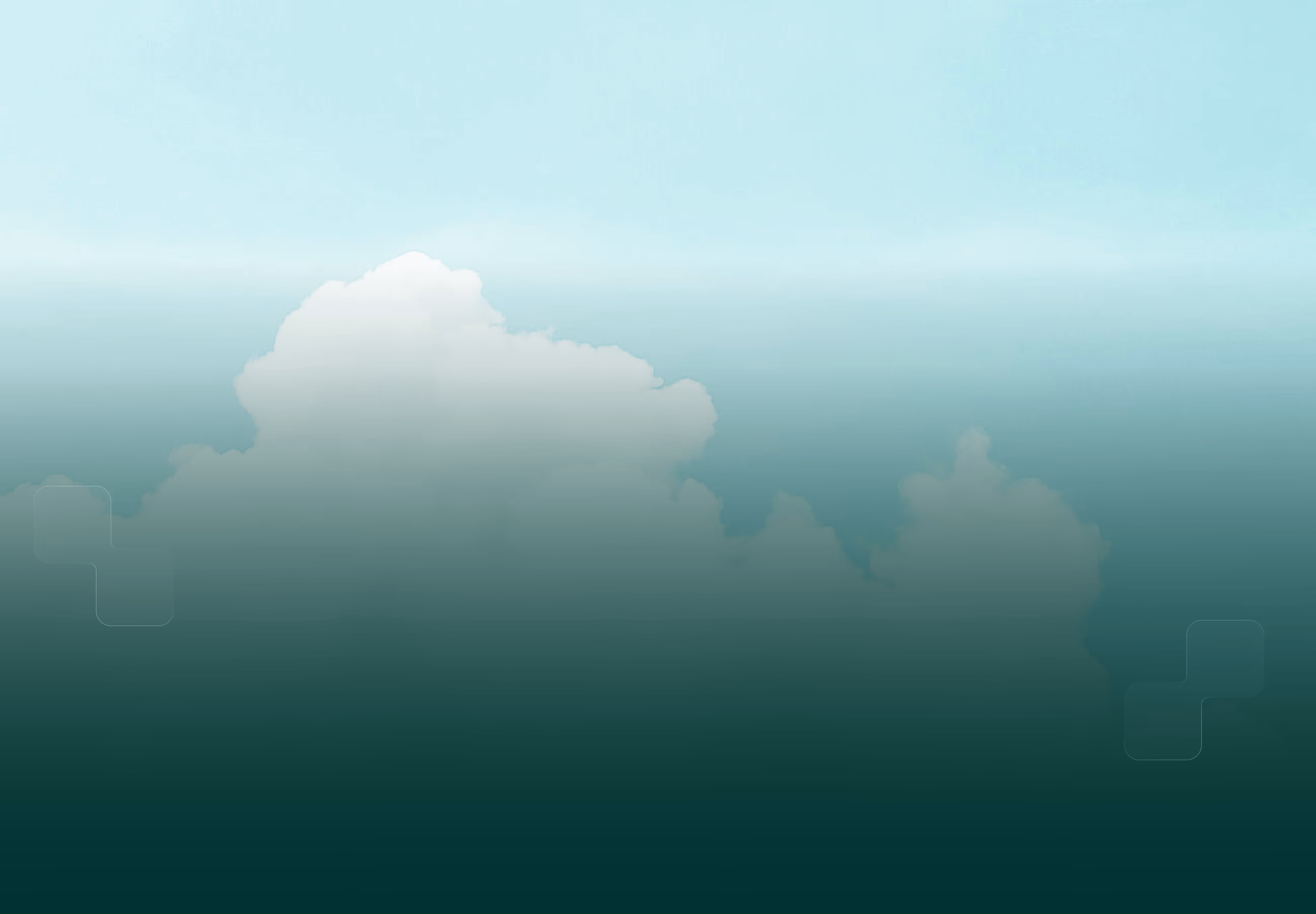 Faint image of white clouds over a gradient teal background with subtle plus-shaped outlines on both sides.