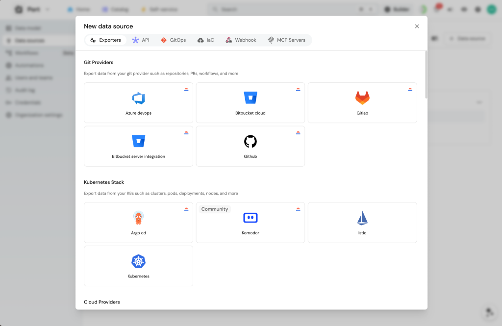 View of pre-approved systems that Agents are able to talk to via Port.