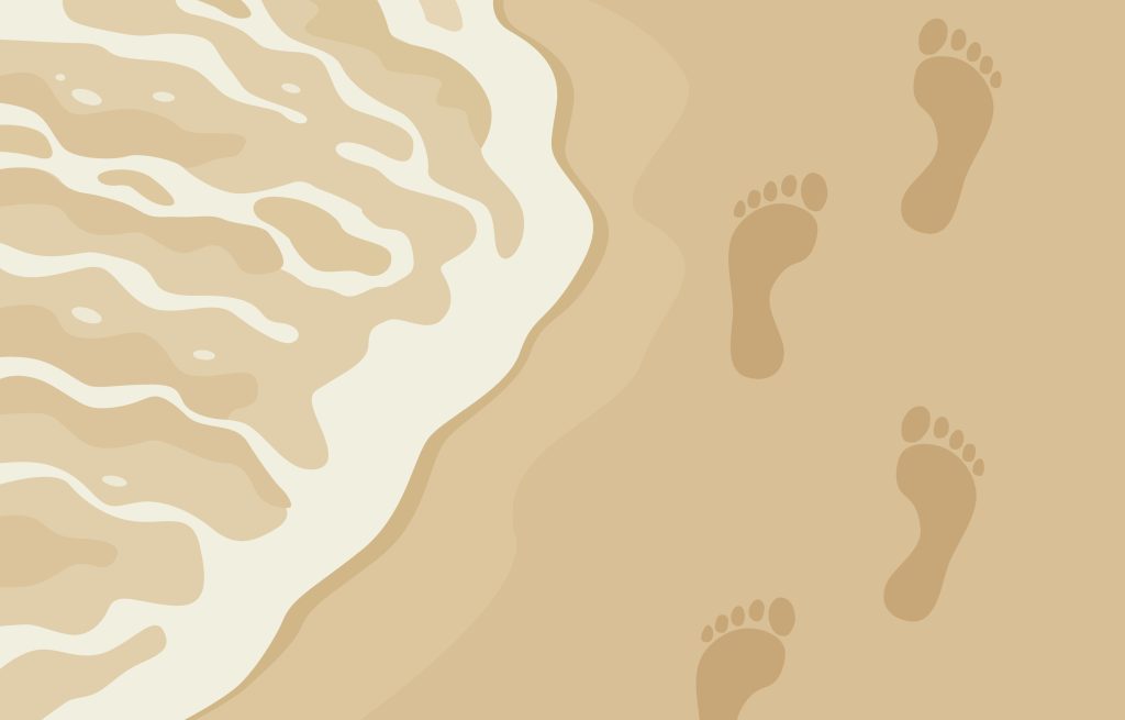 Minimalist illustration of footprints on a beach being washed away by a wave, symbolizing the vanishing audit trails and compliance gaps in AI agent workflows.