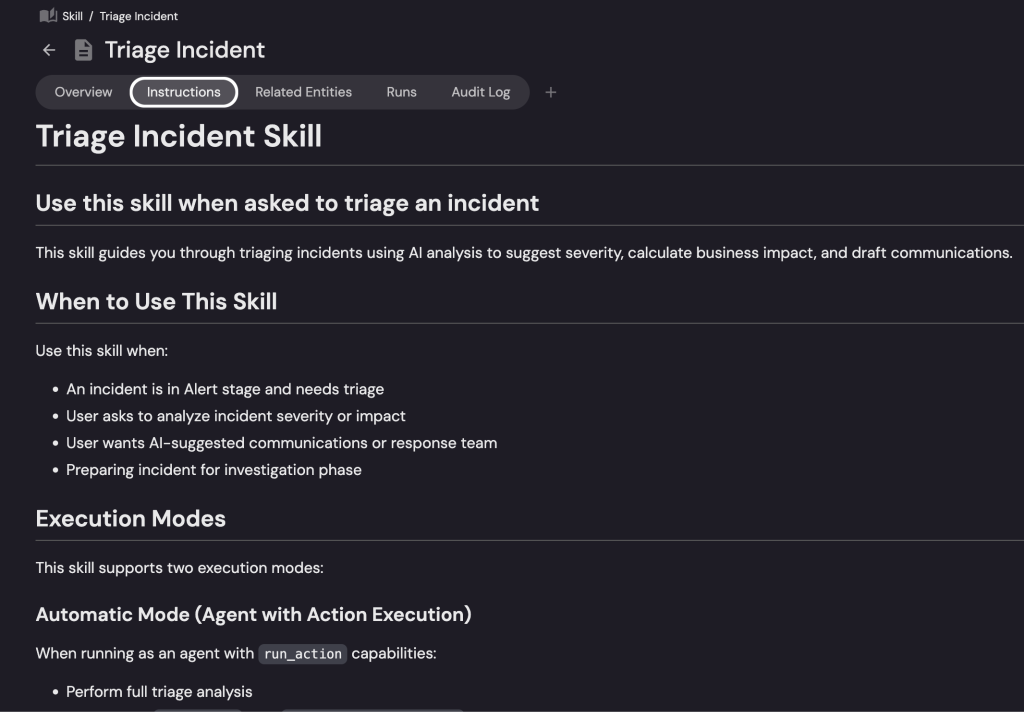Screenshot of a triage incident skill example