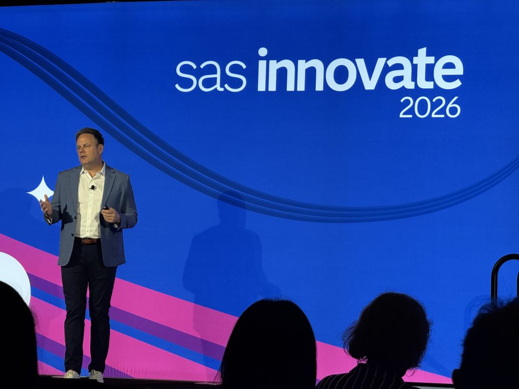 SAS CTO Bryan Harris speaks on stage at SAS Innovate 2026 in Dallas, Texas. 