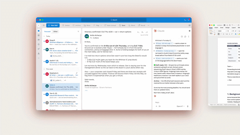 Using Claude between Outlook and Word