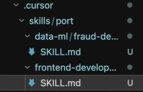 Screenshot showing that skills land in the selected IDE config folder.