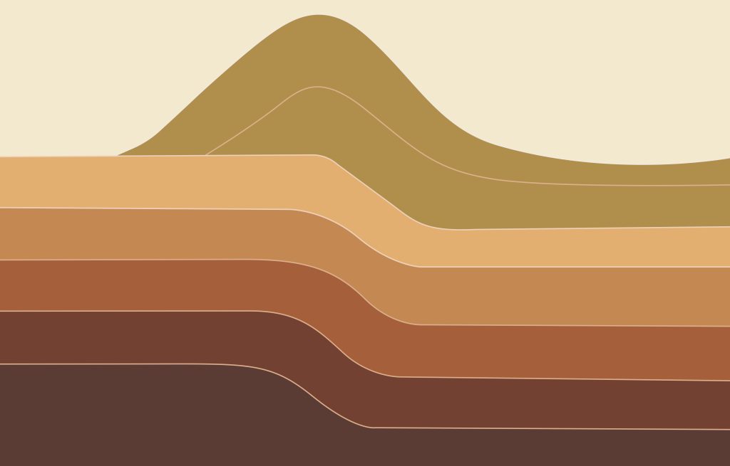 Abstract illustration of horizontal earthy strata in shades of brown and tan, representing a stable AI data layer and infrastructure substrate for OpenSearch applications.