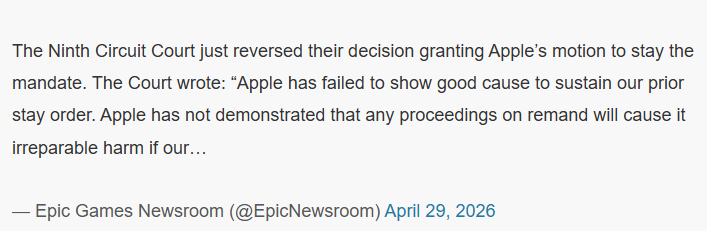 Epic Games鏖战Apple诉讼新进展 Apple拖延战术失败
