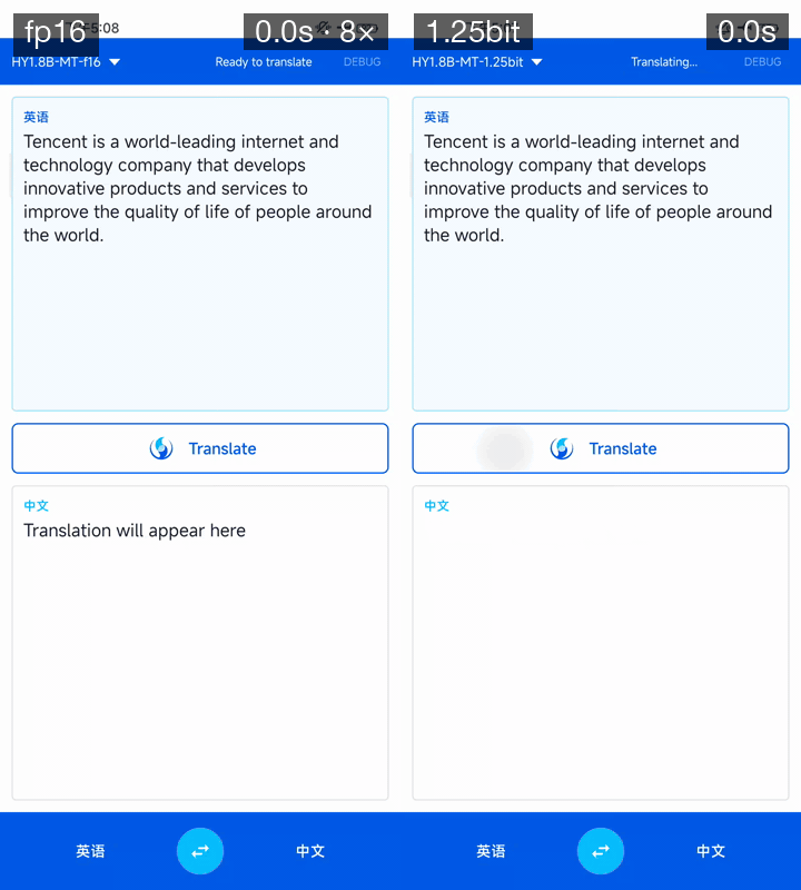 腾讯混元开源手机端离线翻译模型 Hy-MT1.5-1.8B-1.25bit，仅 440MB
