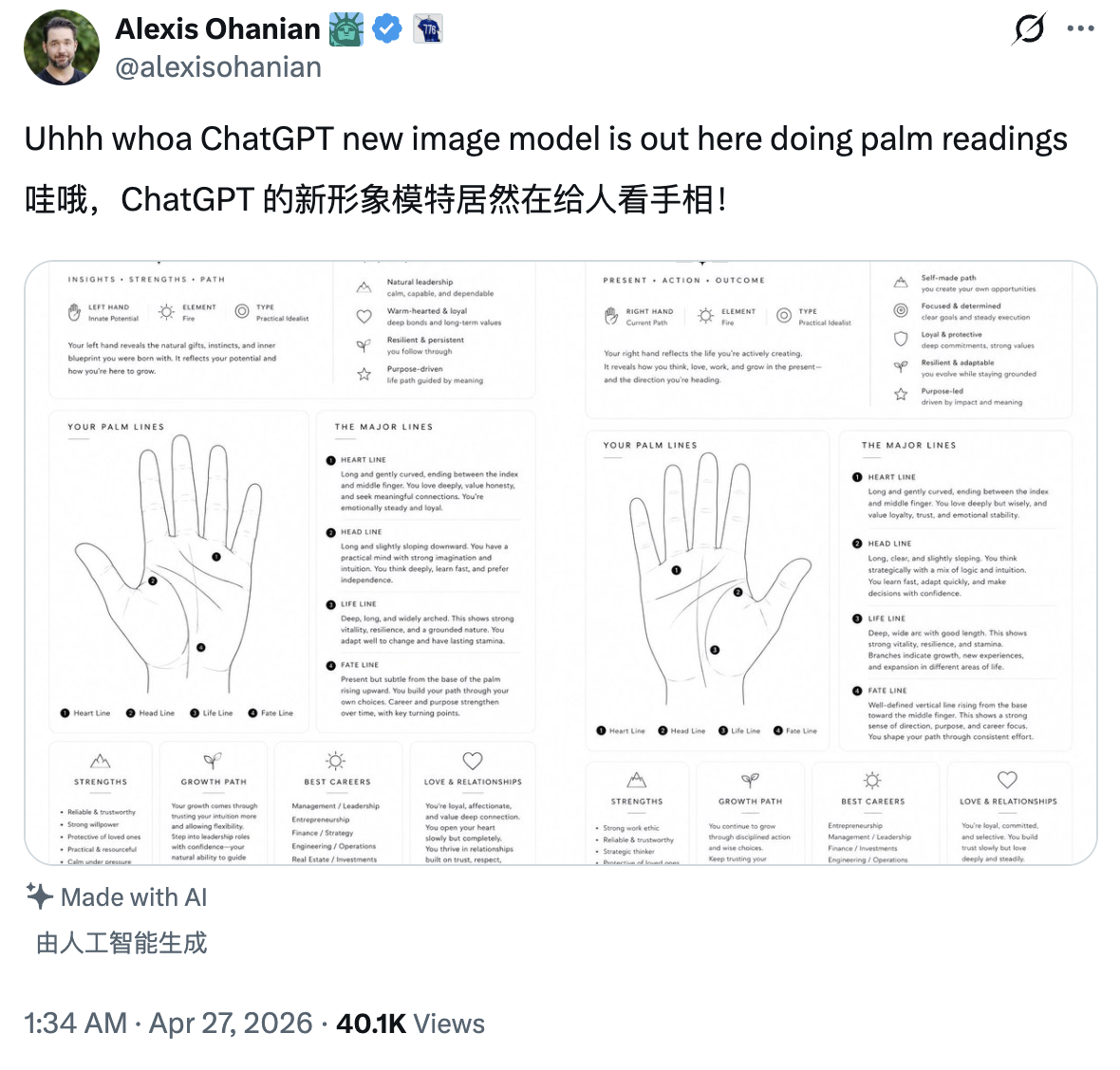 GPT-Image-2 现在最火的玩法：给人看手相，AI 把我夸飘了
