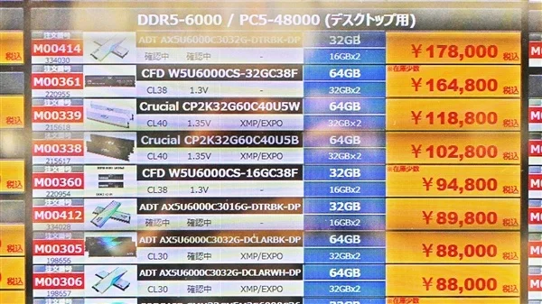 日本市场多款DDR5内存套装明显降价 部分降幅高达22%