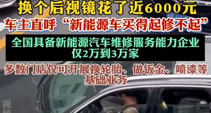 换个后视镜花了近6000元 新能源车主直呼电车买得起修不起