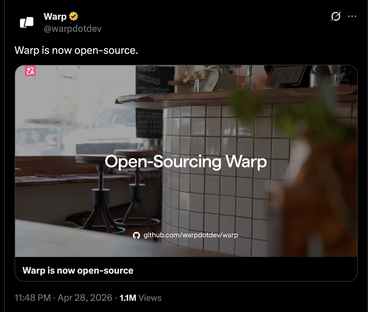 Altman 投的 Agent 终端 Warp 开源了！斩获3.5万star