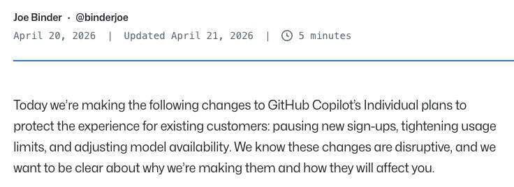 Copilot 不让注册了：从“随便用”到“全面限”，agent 把原有订价模型顶穿了