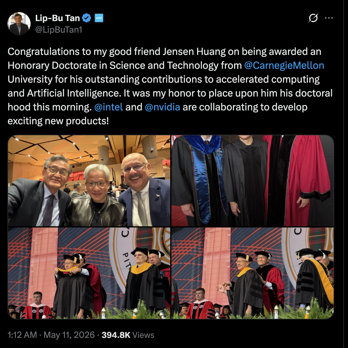 黄仁勋被授予 CMU 荣誉博士！陈立武亲自为其授袍，不用英特尔为其代工的英伟达，改策略了？