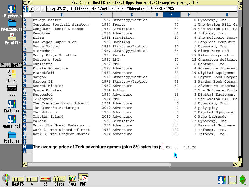 Screenshot showing how the spreadsheet formula bar can also do database querying. We